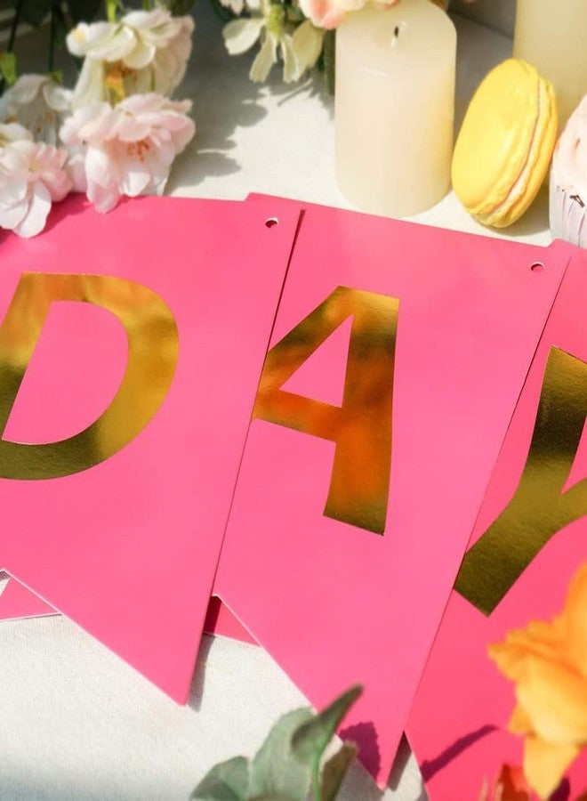 Happy Space - Happy Birthday Banner with Foil Gold Letters, Happy Birthday Bunting Banner for Party Decorations (Hot Pink) - Image 4